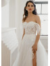 Off Shoulder Ivory Lace Sparkly Tulle Gorgeous Wedding Dress